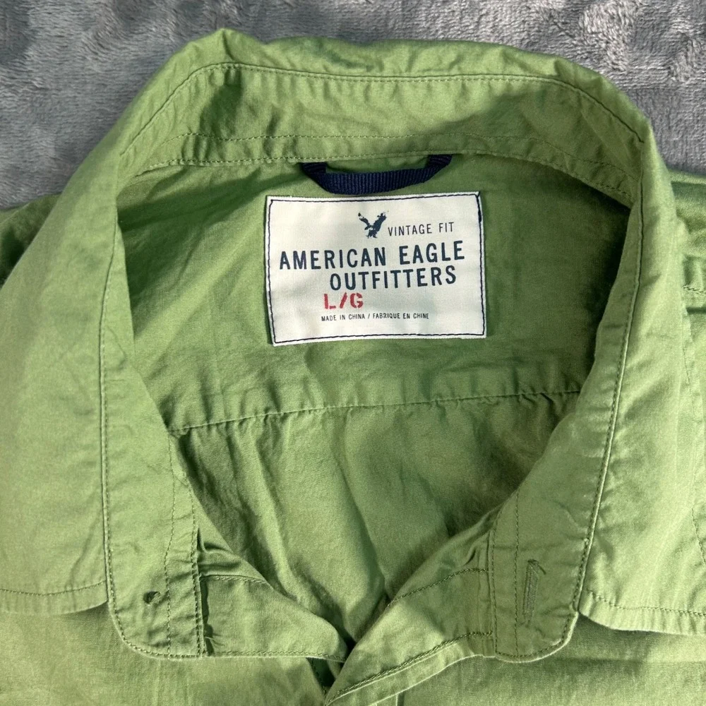 American Eagle Outfitters Mens L/G Green Button Down Long Sleeve Vintage Fit - Picture 2 of 6